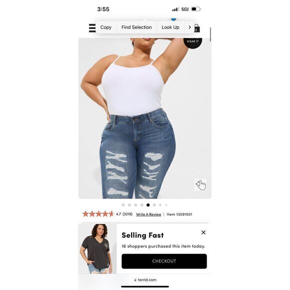 Torrid nwt Bombshell Skinny stretch High-Rise Destructed Jean 14S westchester - Picture 4 of 11